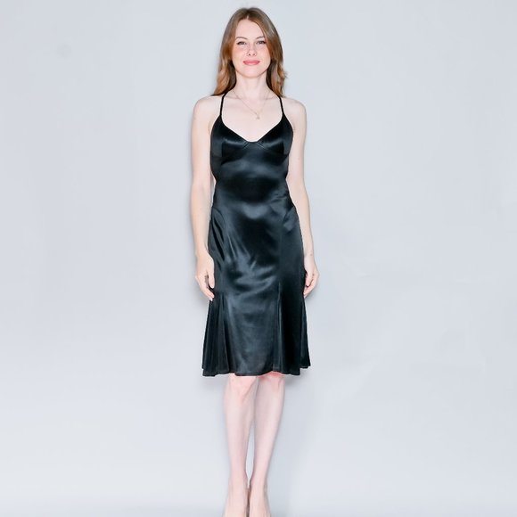 VINTAGE Mary.L Mary L Couture Black Slinky Open Back Dress 2 EUC - Picture 1 of 8